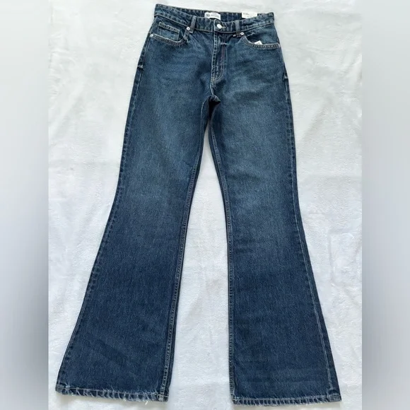 ZARA High Rise Full Length Flare Blue Jeans--6 - Picture 2 of 14